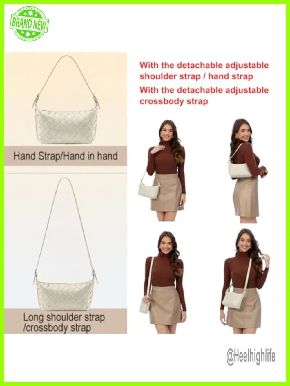 Woven Faux Leather Hobo Bag Shoulder Handbag Crossbody Purse with Zipper